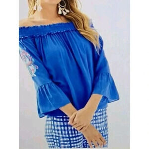 Lilly Pulitzer Moira Off Shoulder  bennet blue Top Size XXS‎